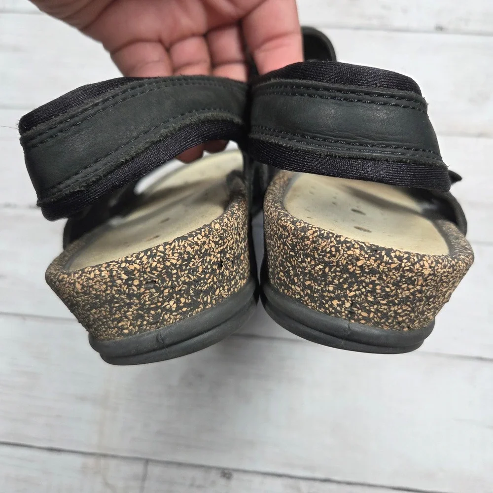 ECCO Cozmo Slide Sandal Women 40 Black Nubuck Leather Adjustable Straps Cork